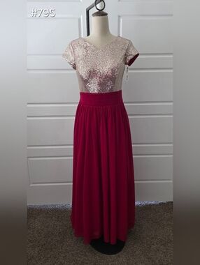 Red Chiffon and Gold Sequins A-line Formal Dress